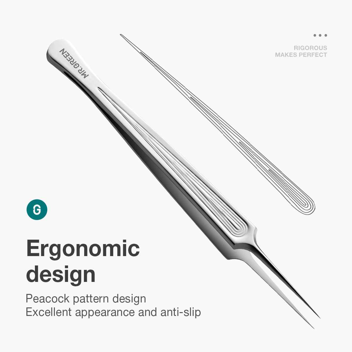 MR.GREEN tweezers removing a single eyebrow hair to show precise shaping benefit