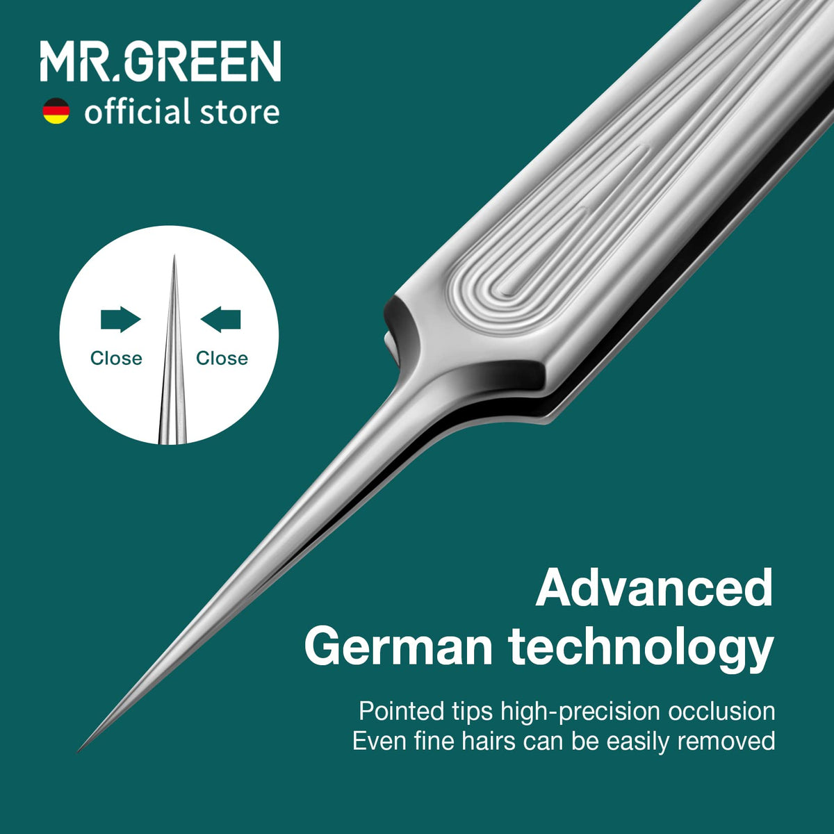 MR.GREEN tweezers in use shaping eyebrow for clean precision and control benefit