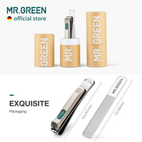 MR.GREEN grooming setup in bathroom highlighting ease of home nail care