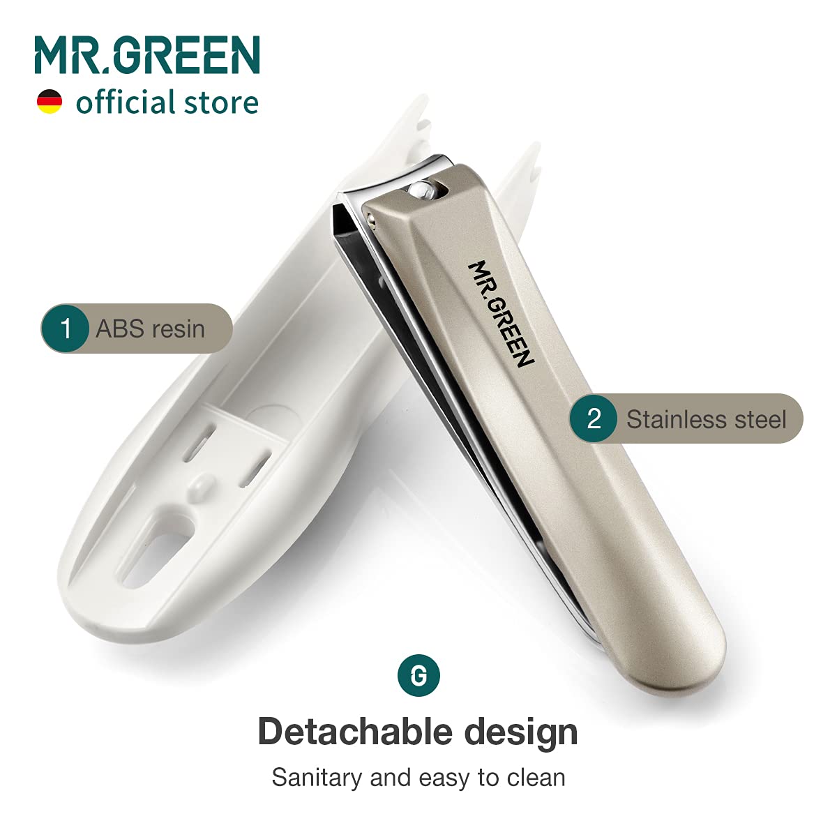 MR.GREEN close-up of stainless steel blades for lasting sharpness
