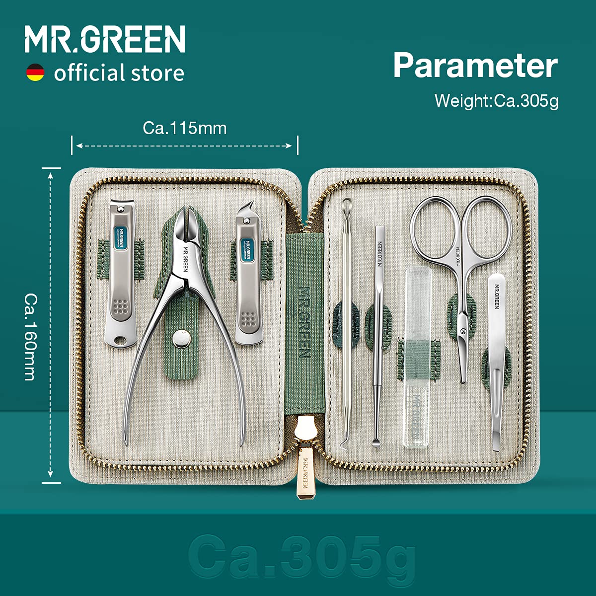 MR.GREEN toenail clipper beside ruler showing size and ergonomic handling benefit