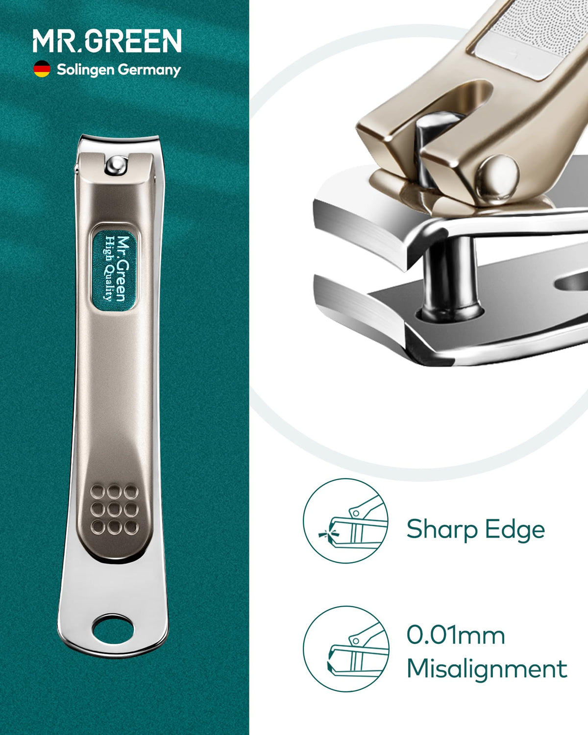 MR.GREEN tools arranged to show clipper, file, tweezers and case for organized storage