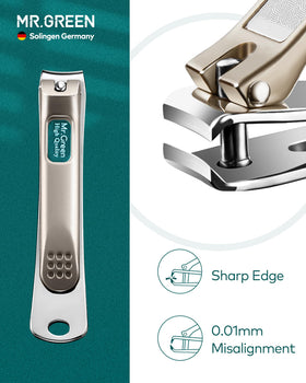 MR.GREEN tools arranged to show clipper, file, tweezers and case for organized storage