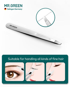 MR.GREEN tweezers tip close-up with fine alignment for precise grooming control