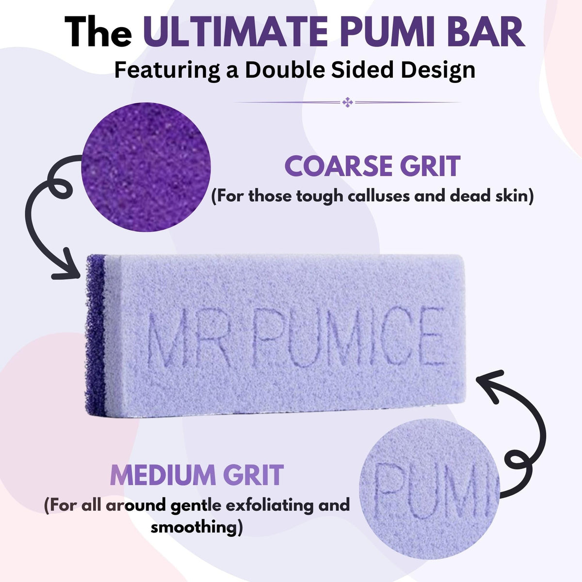 Mr. Pumice close-up of dual-grit surfaces showing coarse and medium sides for customized care