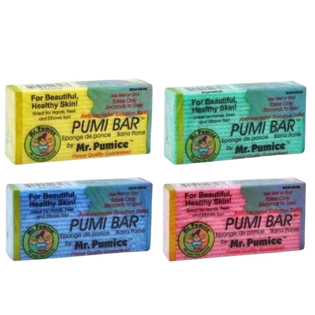 Mr. Pumice front packaging showing four bars and benefits