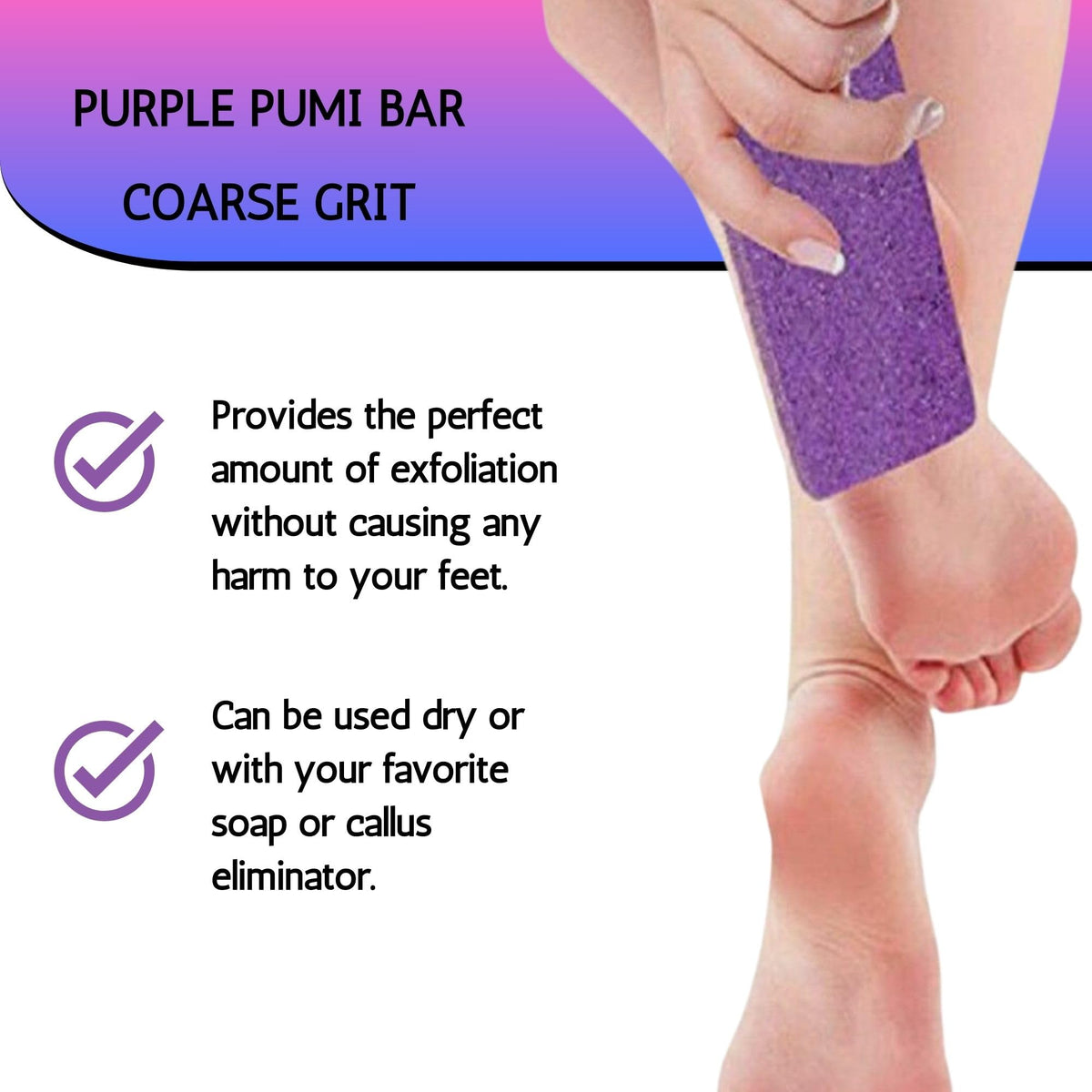 Label and cross-section of Mr. Pumice purple PUMI Bar showing synthetic foam structure and easy rinsing