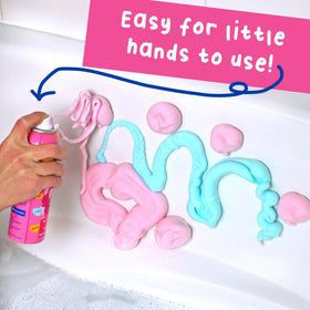 Mr. Bubble foam texture dollop on palm showing dense sculptable foam that encourages creativity