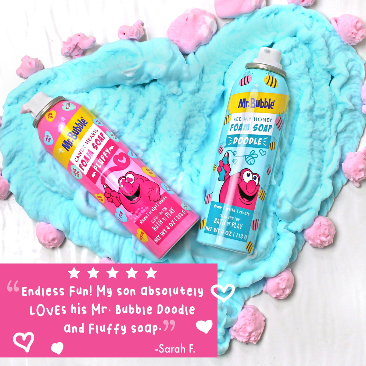 Close-up of scent label on Mr. Bubble bottle highlighting strawberry candy aroma for enjoyable baths