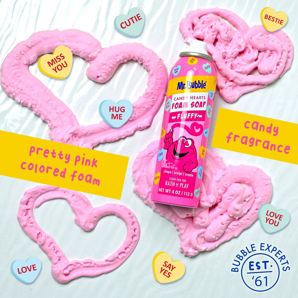 Hand holding a 4 oz Mr. Bubble bottle to show compact size and travel-friendly convenience