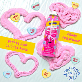 Hand holding a 4 oz Mr. Bubble bottle to show compact size and travel-friendly convenience