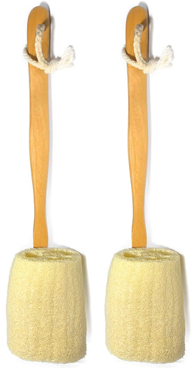 Mr.Cui'shop loofah front view showing full brush and handle, gentle exfoliation benefit