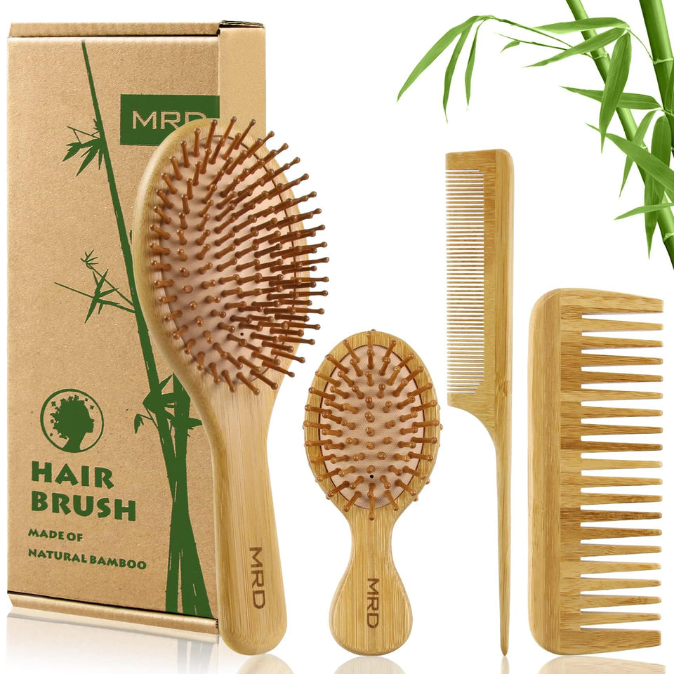 MRD paddle brush front view with smooth bamboo for gentle detangling