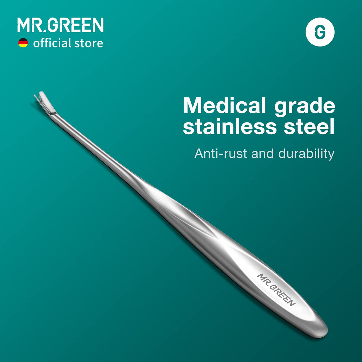 MR.GREEN engraved label and rhombic design detail showing quality build