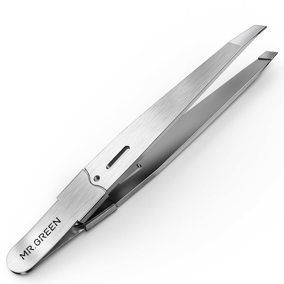 MR.GREEN tweezers front view showing compact durable design and easy control