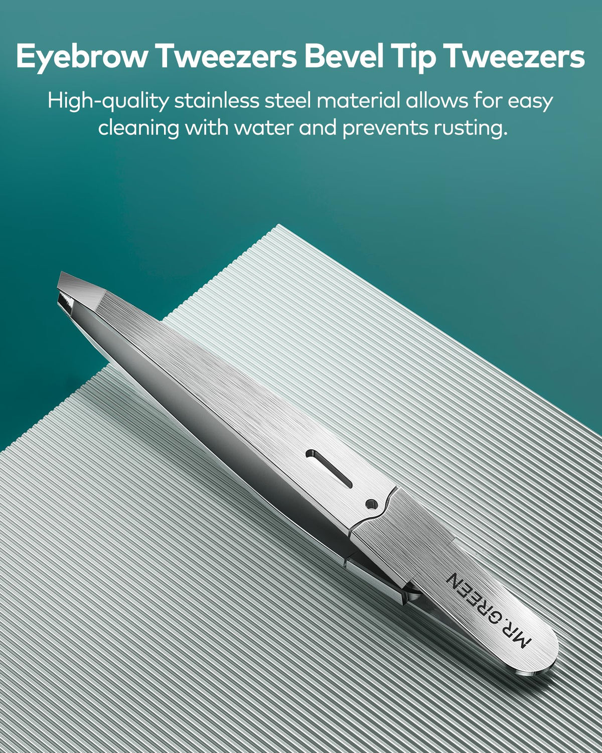 MR.GREEN tweezers next to coin showing compact travel-friendly size advantage