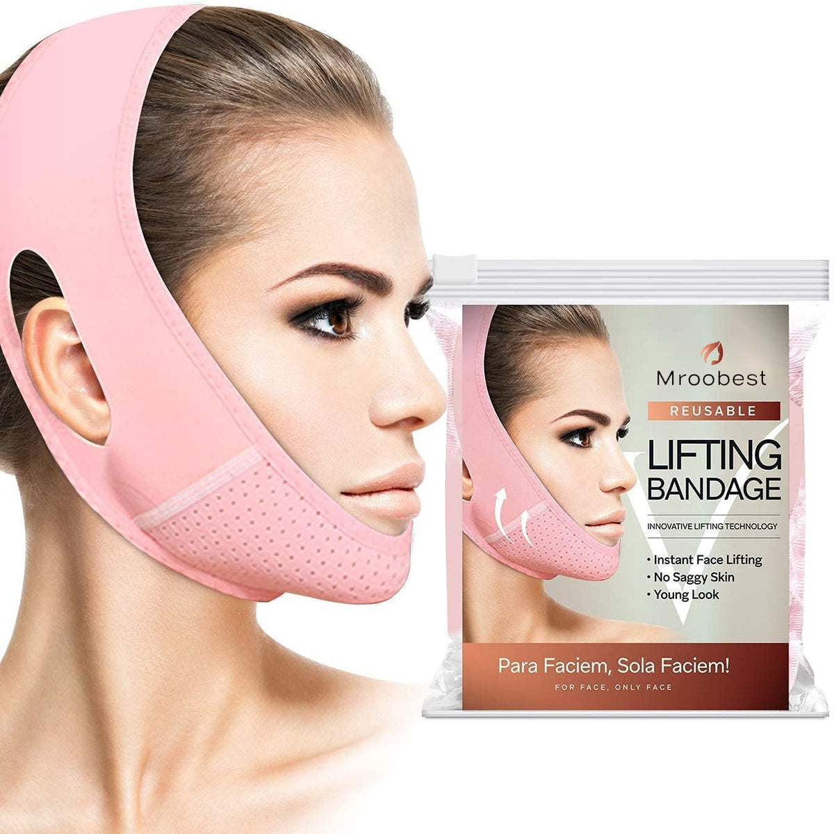 Mroobest ParaFaciem front view showing full strap and packaging, clear product benefits