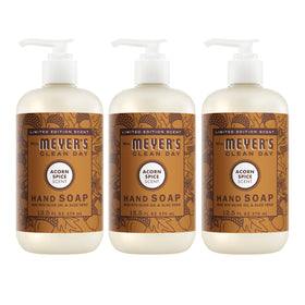 Mrs. Meyer's bottle front packaging showing Acorn Spice and three-pack convenience