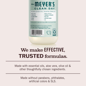 Mrs. MEYER'S label detail highlighting Birchwood scent and ingredient callouts for informed shoppers