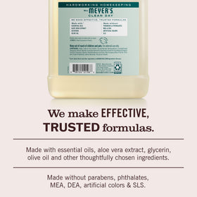 Mrs. MEYER'S label detail with scent notes visible and ingredient clarity benefit