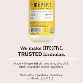 Mrs. MEYER'S label detail with ingredient highlights visible up close