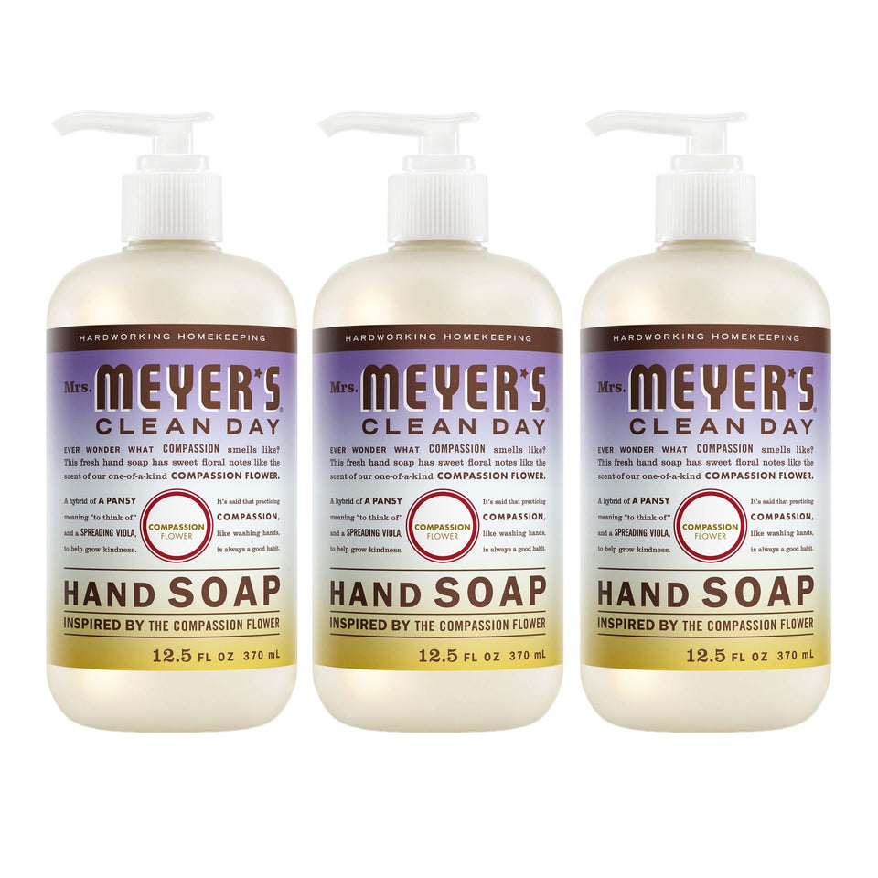 Mrs. MEYER'S front bottle showing Compassion Flower scent and clear labeling