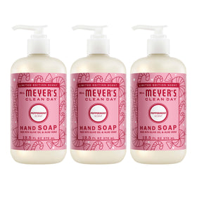 Mrs. MEYER'S front packaging showing peppermint scent and pack of three, conveys freshness