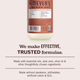 Mrs. MEYER'S bottle held in hand showing size and convenient pump benefit