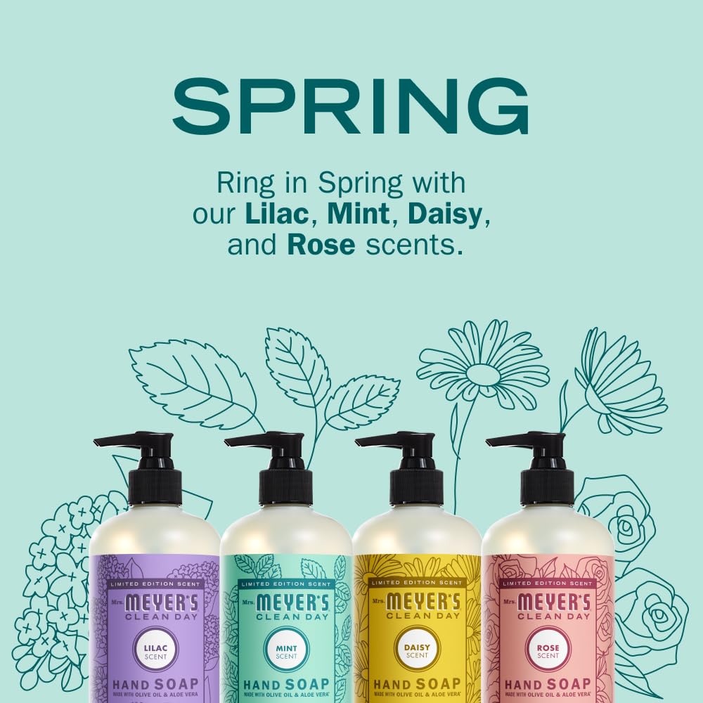 Mrs. MEYER'S hand soaps on a kitchen sink countertop showing practical everyday use and freshness