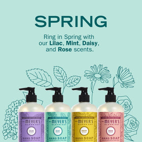 Mrs. MEYER'S hand soaps on a kitchen sink countertop showing practical everyday use and freshness