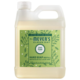 Mrs. MEYER'S front label of Iowa Pine 33 oz refill showing scent and bottle