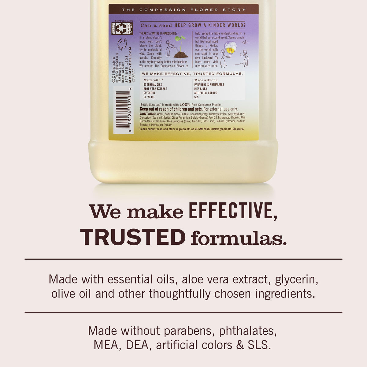 Hands lathering Mrs. MEYER'S hand soap showing gentle cleansing and moisturizing benefit