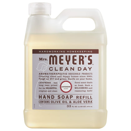 Mrs. MEYER'S lavender refill front label showing product details and scent benefits