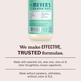 Mrs. MEYER'S label detail highlighting ingredient callouts and transparency benefit