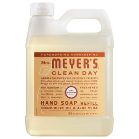 Mrs. MEYER'S front label showing oat blossom scent and refill benefit