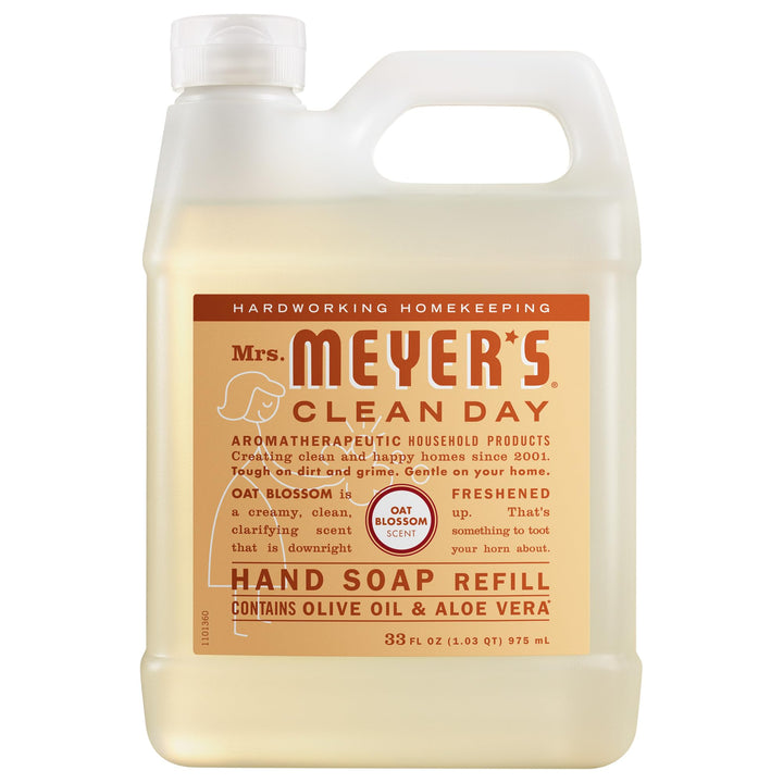 Mrs. MEYER'S front label showing oat blossom scent and refill benefit