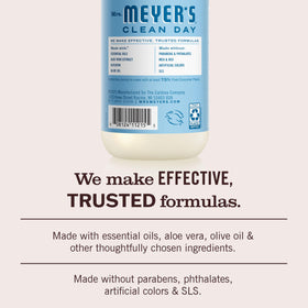 Mrs. MEYER'S label detail highlighting Rain Water scent and ingredient clarity