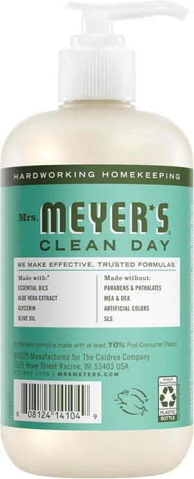 Mrs. MEYER'S Rain Water bottle with droplets conveying crisp, clean fragrance benefit