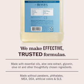 Mrs. MEYER'S Rain Water pouch label detail showing airy clean-scent description