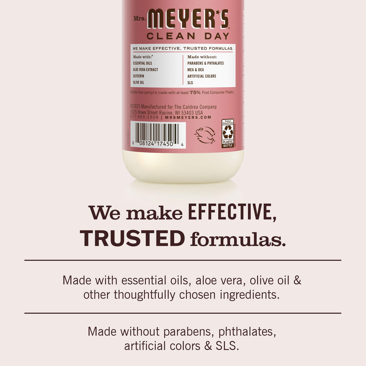 Mrs. Meyer's bottle on bathroom counter styled for fresh, garden-inspired decor