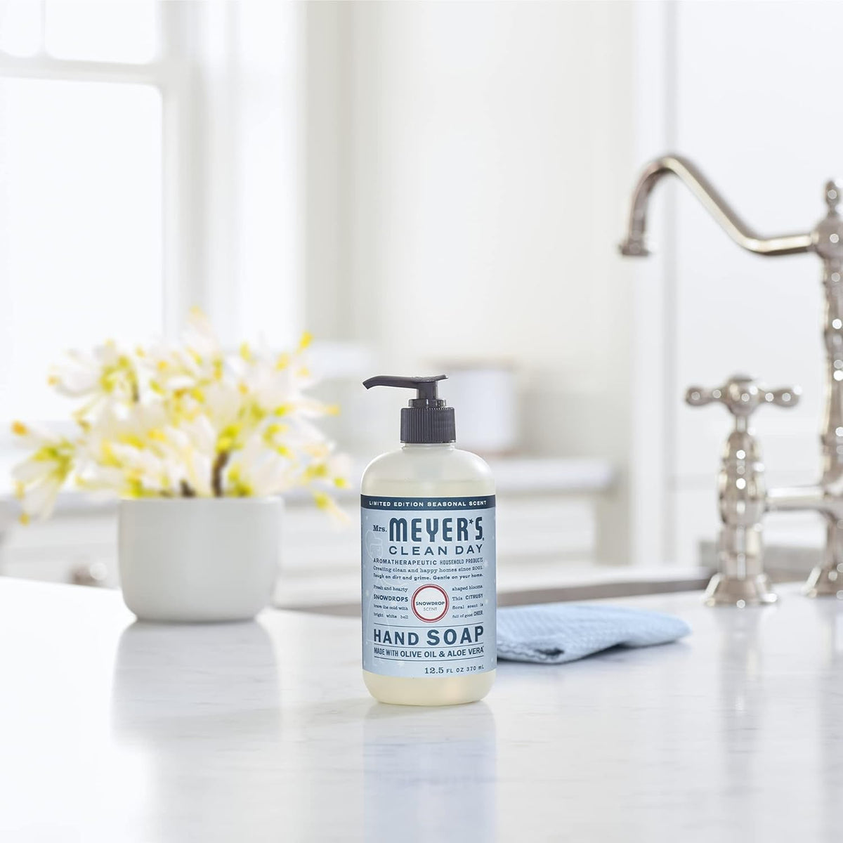 Mrs. MEYER'S ingredient texture with olive and aloe illustrating nourishment