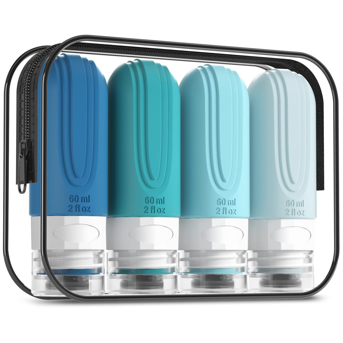 Mrsdry front view showing clear pouch and four bottles for easy security checks