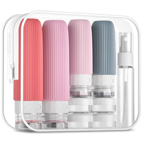 Mrsdry clear pouch with 16‑piece travel bottle kit organized for easy travel