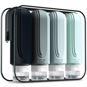 Mrsdry front view of four bottles in pouch showing organized travel convenience