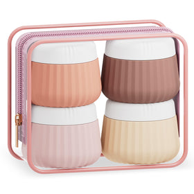 Mrsdry front packaging showing four colorful travel jars and clear bag for easy packing