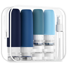 Mrsdry front view of packed clear pouch showing organized kit for tidy travel
