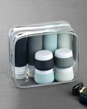 Mrsdry bottles and jars neatly packed in suitcase saving space and preventing spills