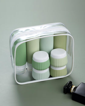 Mrsdry bottles in shower setup, travel-ready toiletries for hotel stays