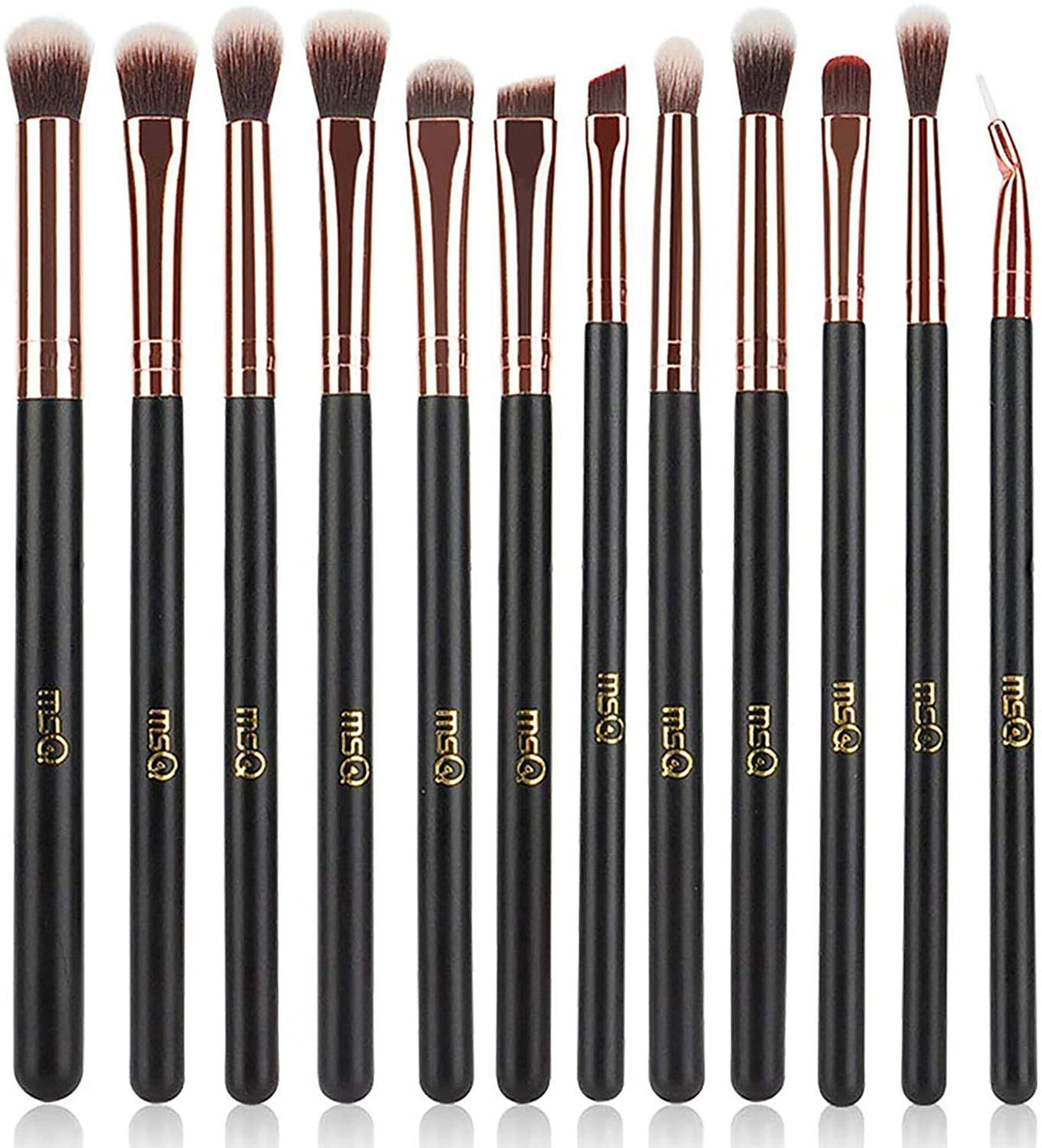 MSQ front view of 12-piece rose gold eye brush set showing complete kit benefit