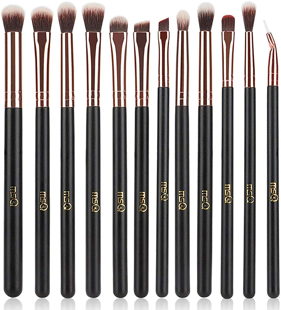 MSQ front view of 12-piece rose gold eye brush set showing complete kit benefit